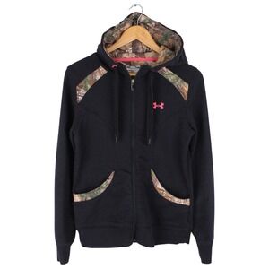 Under Armour Womens Medium Hoodie Storm Full Zip Black Camo Trim Semi Fitted